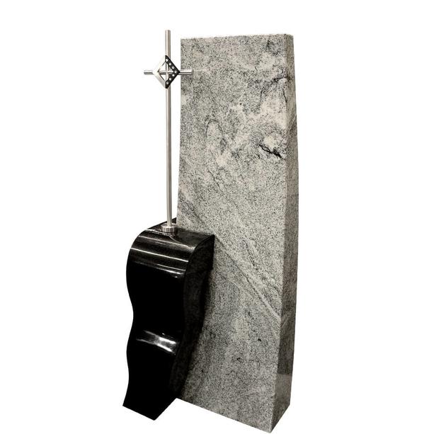 Moderner Urnengrabstein aus Granit mit Edelstahl Kreuz - Tabori