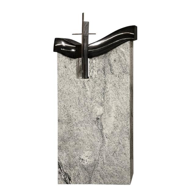 Moderner Urnengrab Grabstein aus Granit mit Edelstahl Kreuz - Calvino