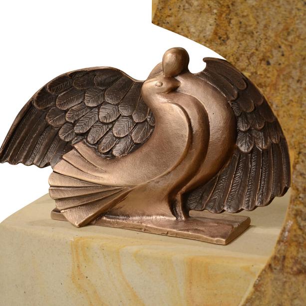 Kalkstein Grabstein fr Urnengrab mit Bronze Figur Taube - Cornaro