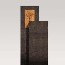 Moderner Einzelgrabstein - Granit - zweiteilig mit Holz &...