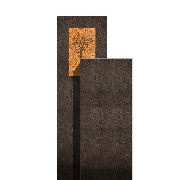 Moderner Kindergrabstein - Granit - zweiteilig mit Holz & Lebensbaum - Amancio Lignum