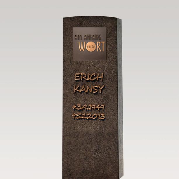 Dunkler Granit Urnengrab Grabstein mit Bronze Tafel - Memoria Nigra