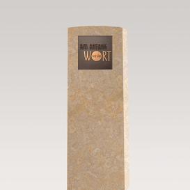 Heller Einzelgrabstein aus Kalkstein mit Bronze Tafel -...