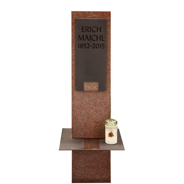 Urnengrabstein Stele in rotem Granit Ruby Red mit Bronze-Tafel - Sensum