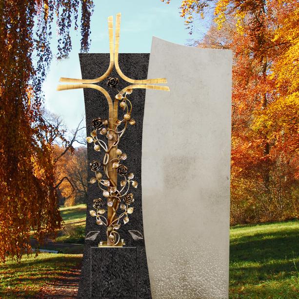 Grabstein mit Bronze Grabkreuz fr ein Urnengrab in Granit/Kalkstein - Forio Cruzis