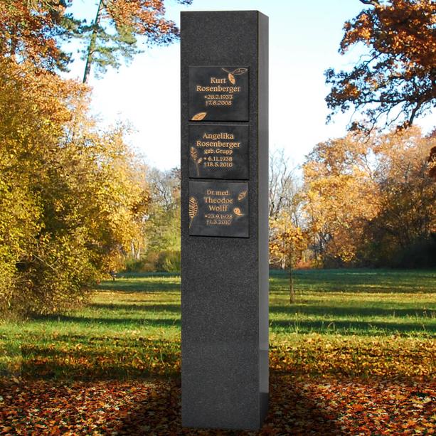 Schwarze Granit Urnenstele mit Bronze Tafeln fr die Inschrift / Doppelgrab - Destina Memento
