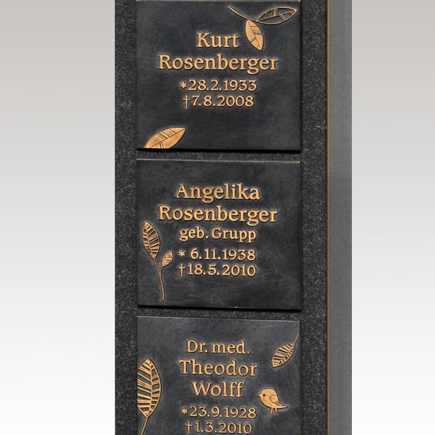 Schwarze Granit Urnenstele mit Bronze Tafeln fr die Inschrift / Doppelgrab - Destina Memento
