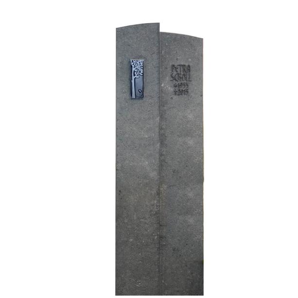 Schlanker Granit Grabstein / grau fr ein Urnengrab mit Lebensbaum Ornament in Bronze - Anzio