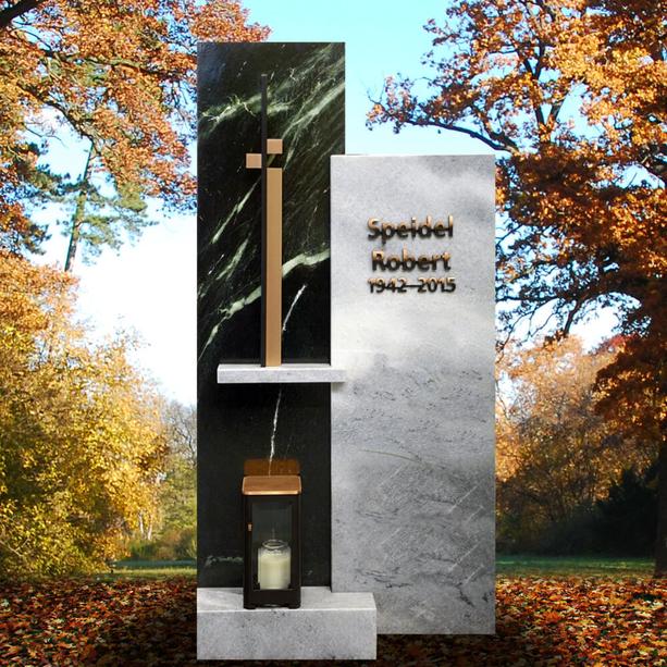 Mehrteiliger Urnengrab Grabstein in Marmor grn/wei mit Kreuz Symbol - Cruzis Verde