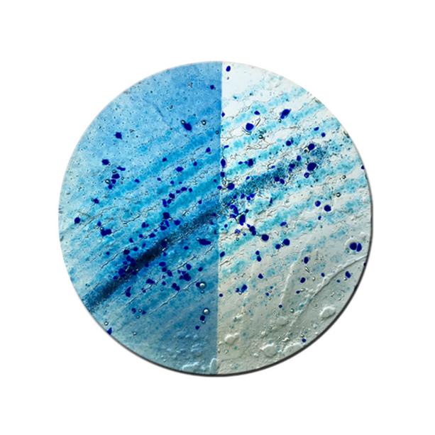 Rundes Glaselement blau-weies Muster - Glasornament R-66